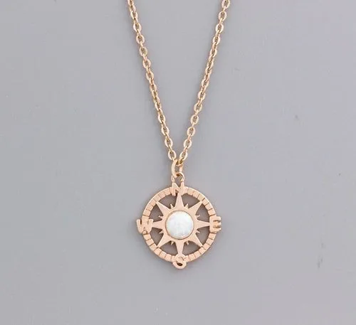 Elegant Compass Pendants With White Opal Charm