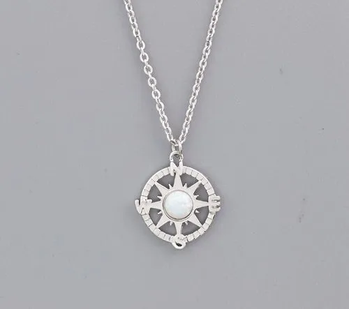 Elegant Compass Pendants With White Opal Charm