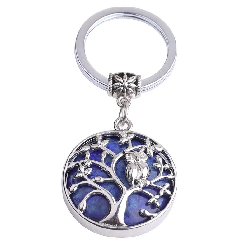 Natural Stone Keychains Silver Color Tree of Life Keyring Healing Crystal Car Bag Wallet Decor Keyholder