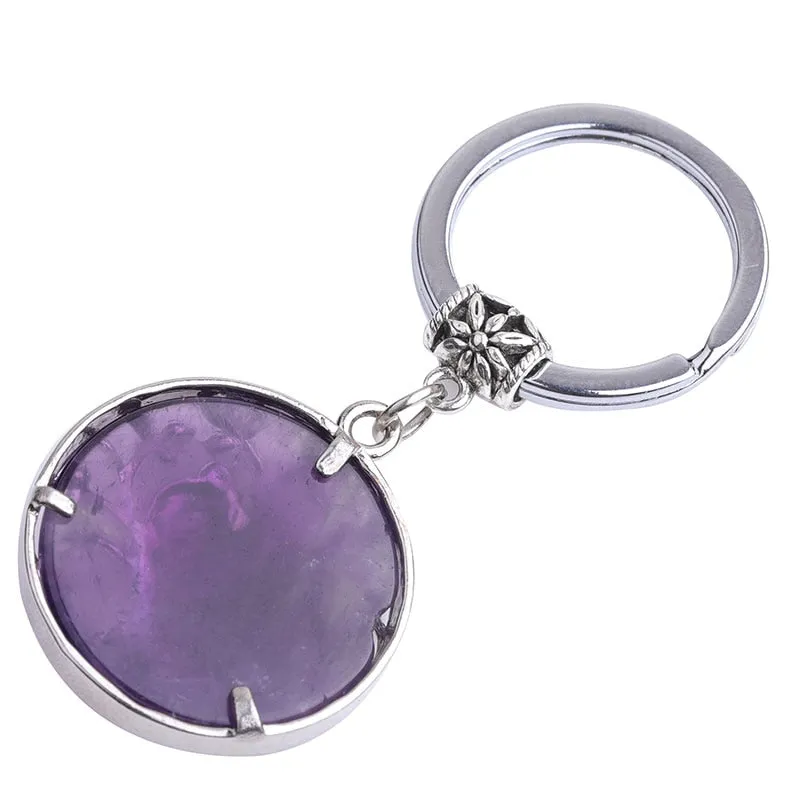 Natural Stone Keychains Silver Color Tree of Life Keyring Healing Crystal Car Bag Wallet Decor Keyholder
