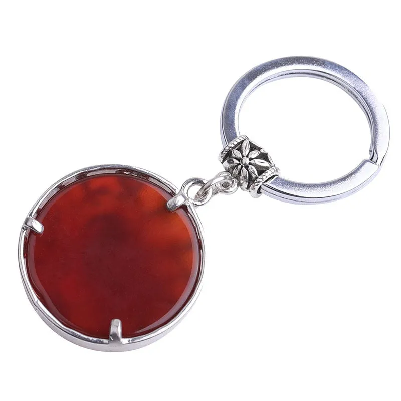 Natural Stone Keychains Silver Color Tree of Life Keyring Healing Crystal Car Bag Wallet Decor Keyholder