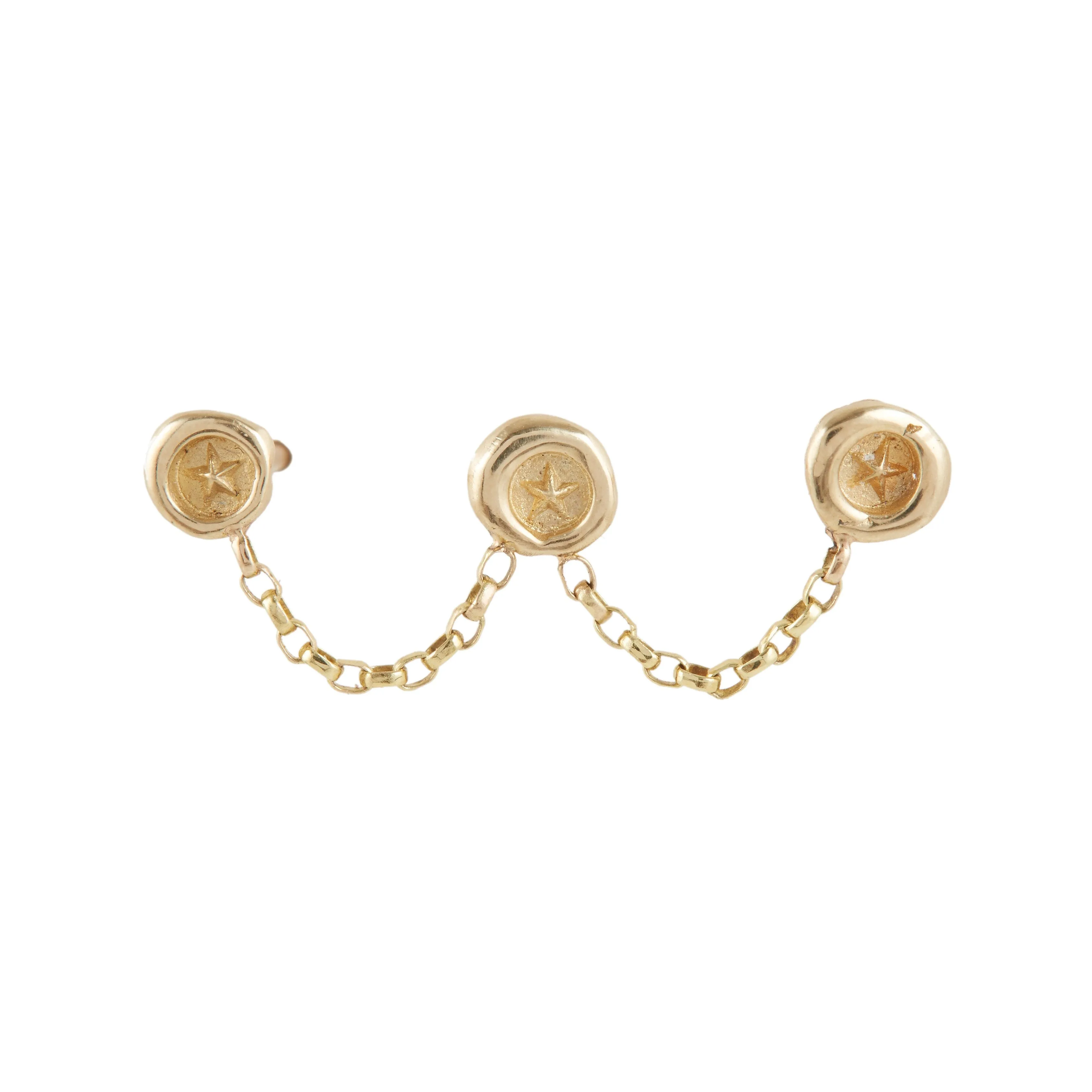 Ultra Petites Wax Seal Triple Studs & Chain Earring