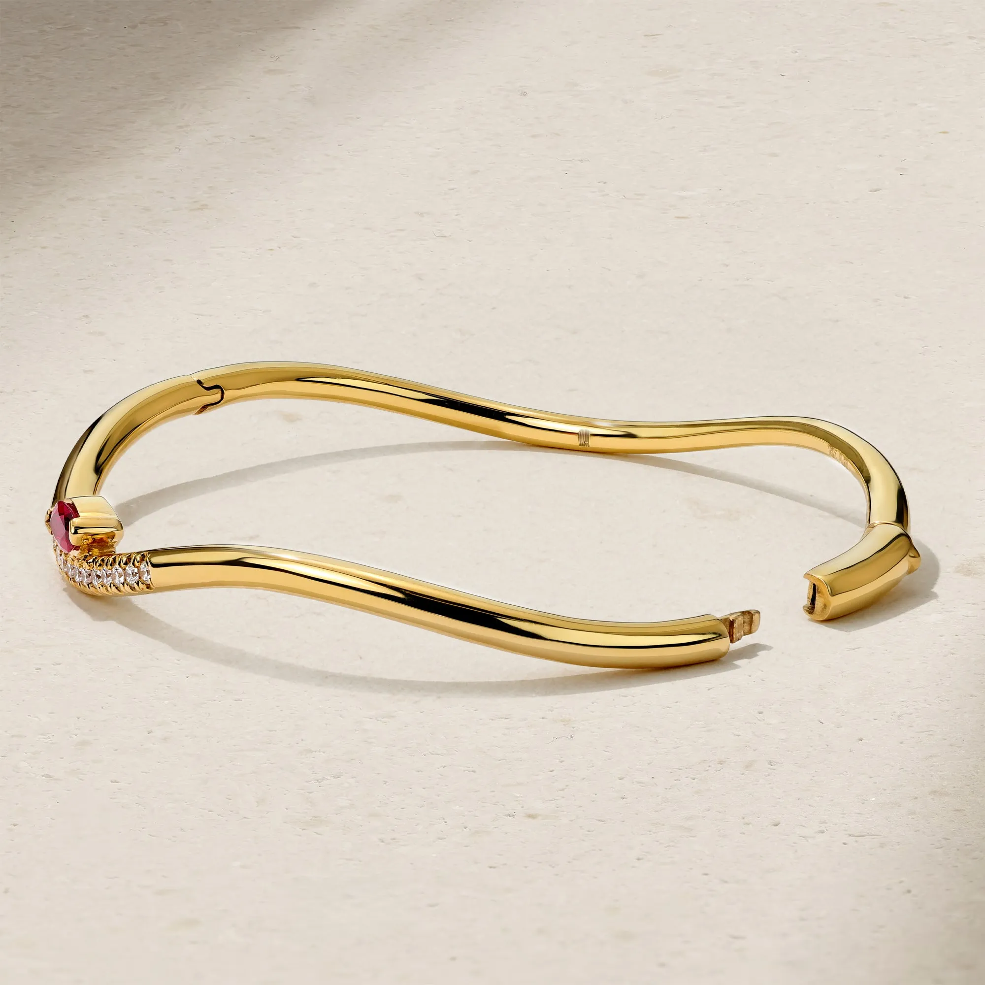 Wave Ruby and Diamond Bangle